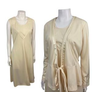 1970s Butter Yellow Sleeveless Shift Dress Set with jacket / Women’s Medium *